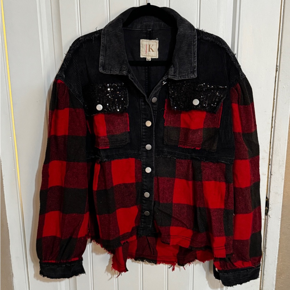 Patchwork Sequin Buffalo Plaid Corduroy Flannel S… - image 4